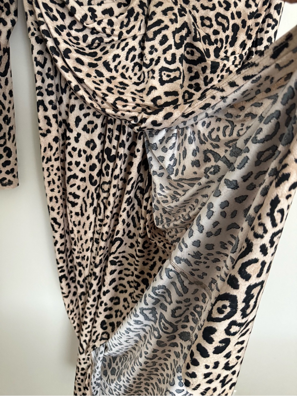 Rachel Roy XL Leopard Print Ruched Midi Dress Long Sleeve Bodycon - Picture 7 of 10
